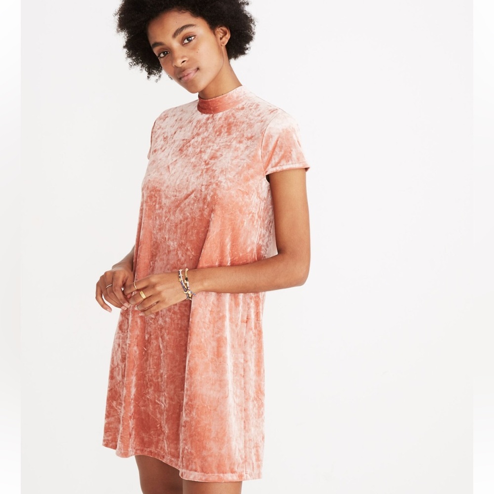 Madewell Velvet Mock Neck Tie Back Shift Dress Pink Women’s Size Medium